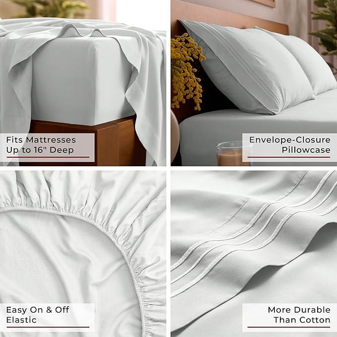 Mellanni Twin XL Sheets Set - 3 PC Iconic Collection Bedding - Hotel Luxury, Extra Soft, Cooling Bed Sheets - Wrinkle, Fade, Stain Resistant (Twin Extra Long, Ivory)