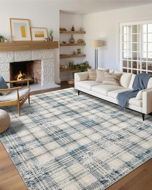 Modern Plaid Washable Rug 8x10 Area Rugs for Living Room Soft Bedroom Rug Tartan Large Area Rug Non Shedding Non Slip Throw Rugs Stain Resistant Carpet for Nursery Office 8'x10' Green/Beige
