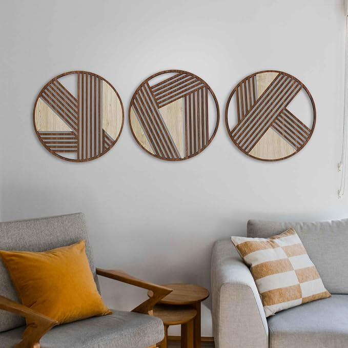 Round Art Deco Wood Wall Art, Geometric Wood Wall Decor, Abstract Lines Wooden Wall Art, Large Round Wooden Wall Panels, Home Decor Gift
