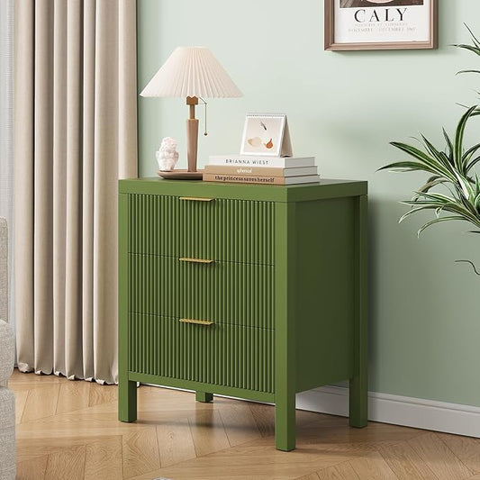 Nightstand, Dresser and Nightstand Sets, Bedside Tables, Mid Century Nightstands with 3 Wide Drawers for Bedroom, Kids’ Room, Hallway, Green
