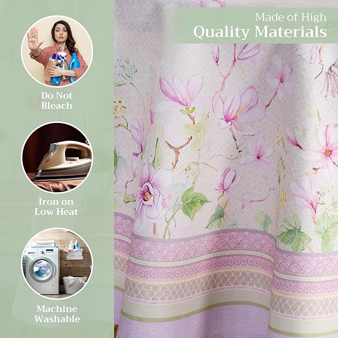 Maison d' Hermine Table Cloth Round Table 100% Cotton 69 Round Inches Tablecloth Reusable Decorative for Dining Room Farmhouse Home Valentines Day Decorations Spring Summer - Magnolia Mornings