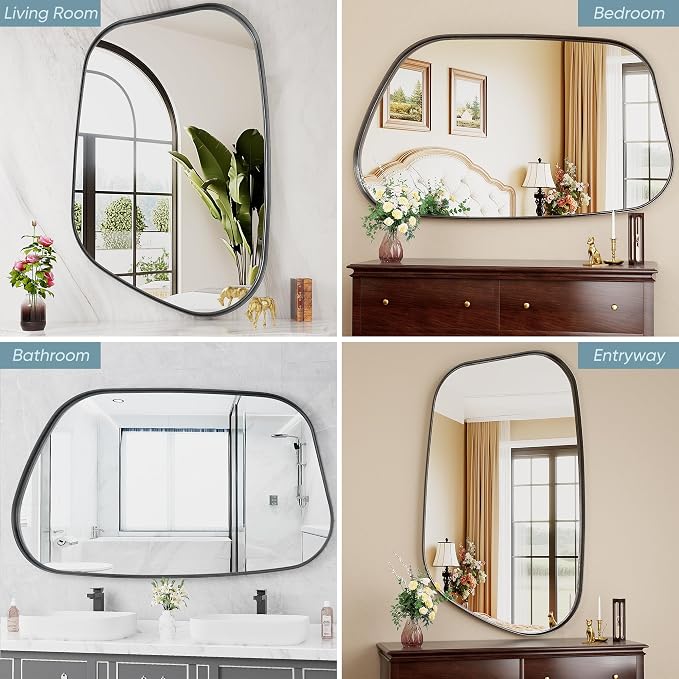 Irregular Wall Mirror 55"x28" Bathroom Mirrors Asymmetrical Artistic Decorative for Living Room Bedroom Bathroom Hallway Entryway,Trapezoid,Black
