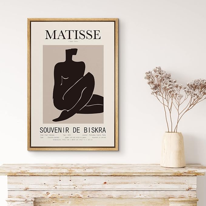 MUDECOR Framed Canvas Print Wall Art Henri Matisse Black & Tan Abstract Female Nude People Shapes Drawings Modern Art Minimalist Multicolor Cool for Living Room, Bedroom, Office - 24"x36" Natural
