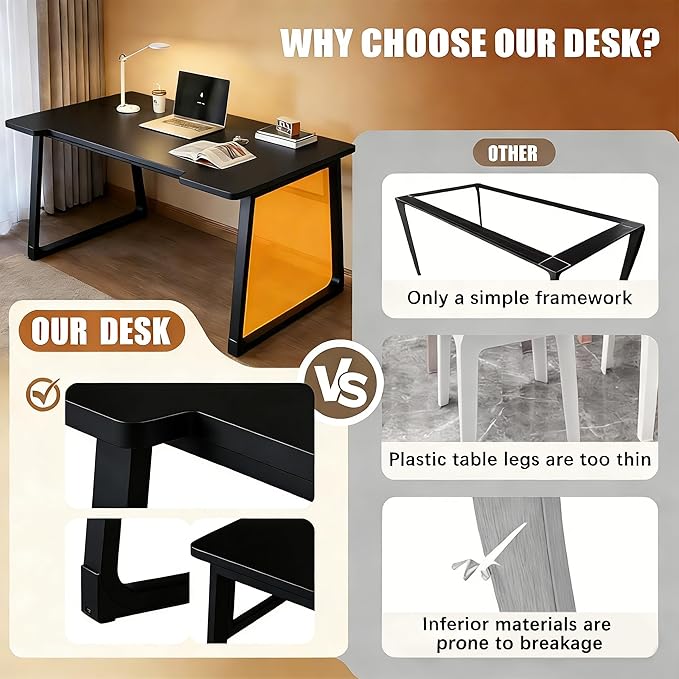 Computer Desk 39.4 Inch Small Office Desk with Wood Top and Metal Frame, Study Writing Desk for Home, Bedroom, Gaming, U-Shaped Leg Design, Modern Simple