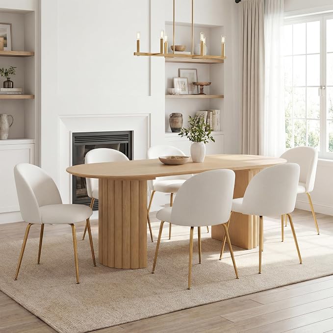 Casaphoria Dining Chairs Set of 2, Modern White and Gold Upholstered Accent Chairs with Metal Legs, Ergonomic Comfy Vanity Chair for Kitchen, Living Room, and Bedroom