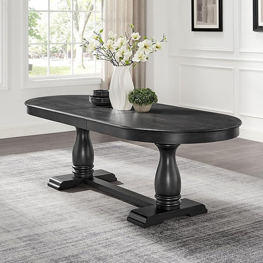 JUSTONE 94.06'' Black Oak Extendable Oval Table, Great for Dining Room & Kitchen (Black, 94.06'' Dining Table only)