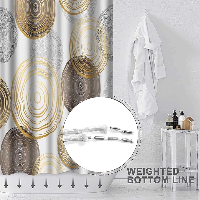Modern Abstract Shower Curtain, 72x72 inch Polyester, Circle Geometric Pattern Shower Curtain Sets, Mid Century Style Bathroom Curtains Decor Set with 12 Hooks YLOKTP0071