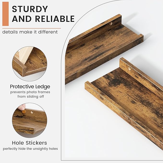 Floating Picture Ledge Shelves Set of 4, 24 Inch Shelves with Lip - Large Nursery Book Shelf for Toys Storage, Kids Bookshelf - Wall Mounted Living Room Bedroom Decor Frames