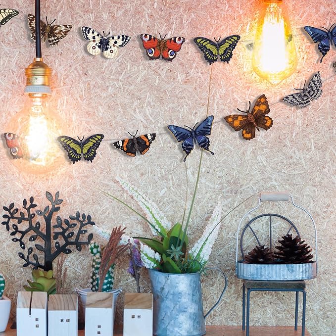 8.2 ft Butterfly Garland Party Decorations Wood Hanging Butterfly Decor Banner Spring Ornaments Animals Garland Crafts Rustic Vintage Retro Banner for Birthday Party Nursery Room Home Decor