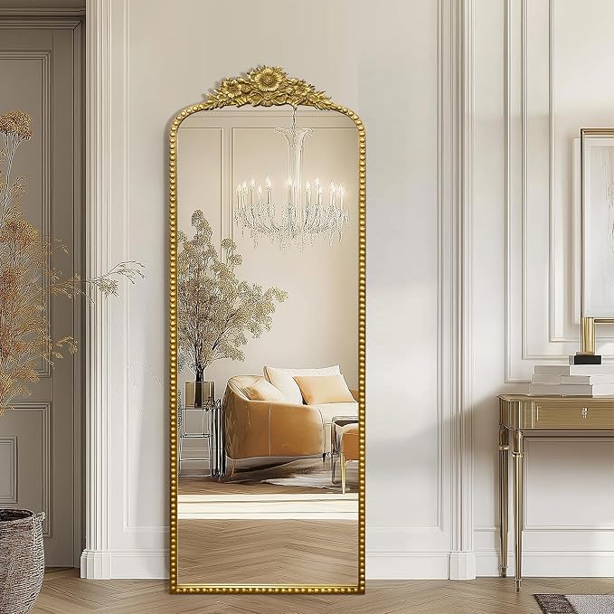 Full Length Mirror, 22x65 Baroque Style Vintage Mirror, Antique Metal Frame Wall Mirror, Traditional Art Home Decor for Living Room, Bedroom, Entryway,Retro Gold