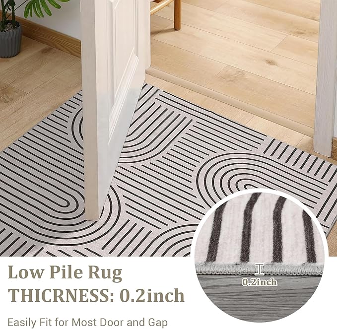Modern Rug 2x6 Runners for Hallways, Abstract Kitchen Runner Rugs Non Slip Bath Runner, Rainbow Washable Runners Rug for Bedroom, Soft Long Rugs for Entryway Bathroom Laundry Dorm, Light Camel