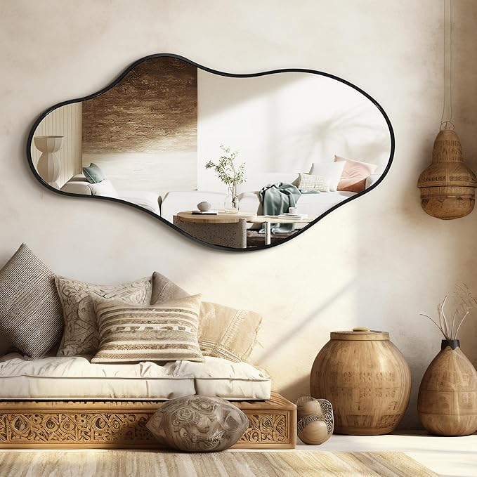 Bathroom Mirrors for Over Sink - Long Wall Mirrors Decorative 20"x 36" Asymmetrical Abstract Aviation Aluminum Alloy Frame Unique for Bedroom, Living Room, Cloakroom, Entryway Black