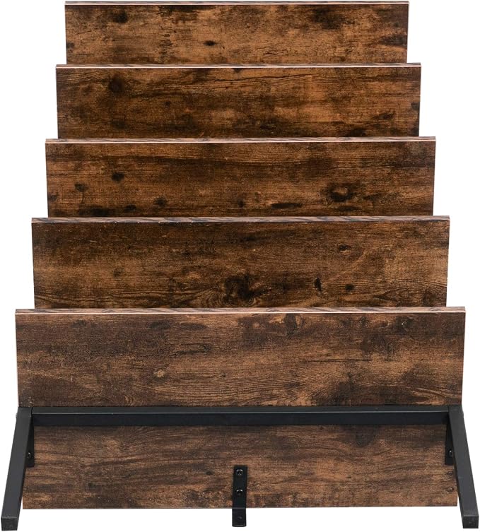 Karl home Ladder Shelf 5 Tier Wall Mounted Bookcase with Metal Frame,Open Design Shelves for Living Room,Bedroom,Home,Office,Rustic Brown (23.6" L x 11.8" W x 70.9" H)