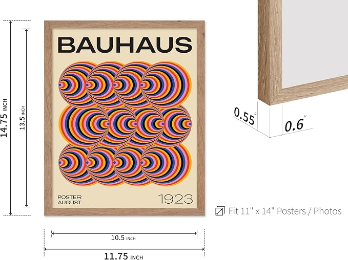 Poster Master Bauhaus Poster - Abstract Spiral Print - Geometric ART - Rainbow ART - Psychedelic Style - Chic Boho - Mid Century Modern - Living Room or Bedroom Decor - 11x14 Beige Framed