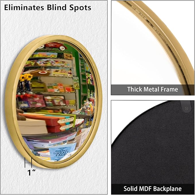 12" Gold Round Convex Mirror, Small Circle Wall Mirror with Thick Metal Framed, Round Decorative Wall Mirror for Bathroom, Vanity