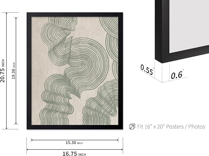 Poster Master Line Drawing Poster - Curved Lines Print - Geometric Art - Sketch Art - Abstract Art - Mid Century Modern Art - Minimal Art - Great Bedroom or Living Room Decor - 16x20 Black Framed