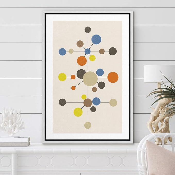 Woodrose Framed Canvas Print Wall Art Geometric Vintage Color Dot Variety Abstract Shapes Illustrations Modern Minimalist Chic Relax/Calm Multicolor for Living Room, Bedroom, Office - 24"x36" White