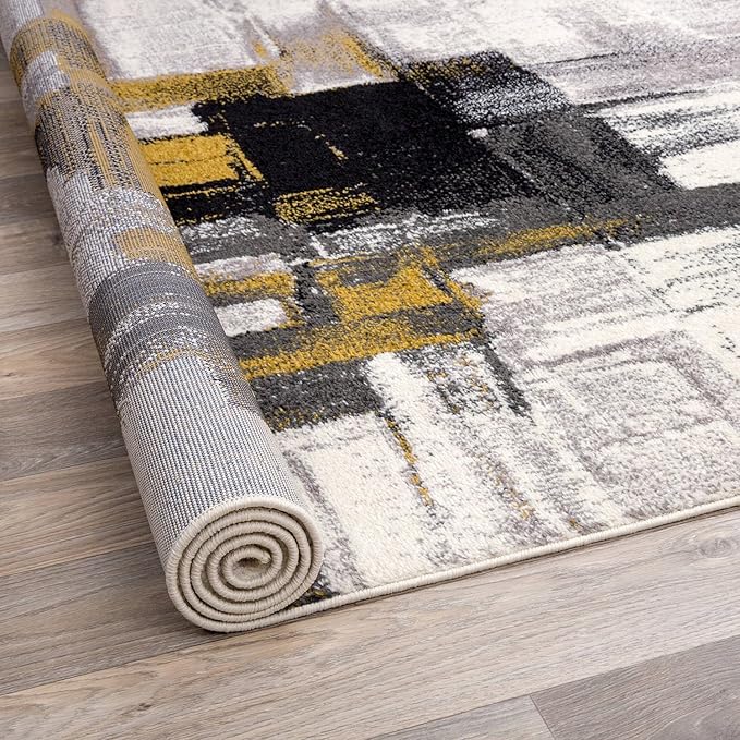 Rugshop Gold Modern Abstract Round Area Rug — Non-Shedding for Living Room, Dining Room and Foyer 8' Round