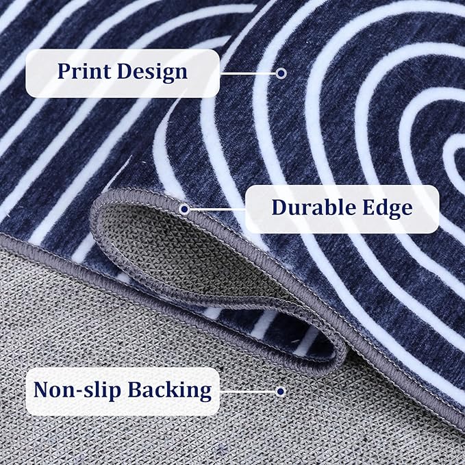Washable Rug 9x12 Area Rugs for Living Room, Abstract Rug for Bedroom, Soft Rainbow Non Slip Throw Rugs with Rubber Back, Low Pile Stain Resistant Boho Geometric Carpet for Dining Room, Blue
