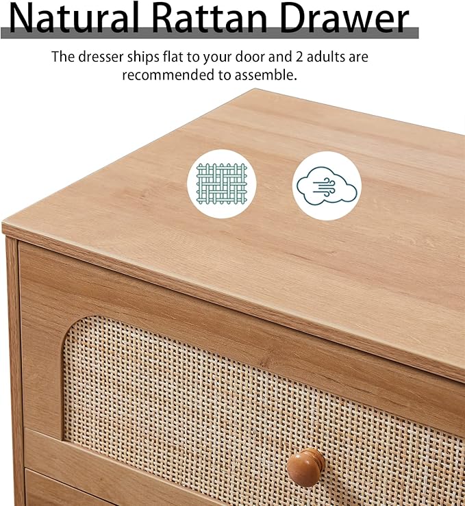 Dresser for Bedroom with 6 Drawers – Wide Chest of Drawers with Pulls Handles, Solid Wood Legs, Easy Assembly, Farmhouse Tall Dressers for Closet, Living Room,Hallway and Entryway Knobs Oak