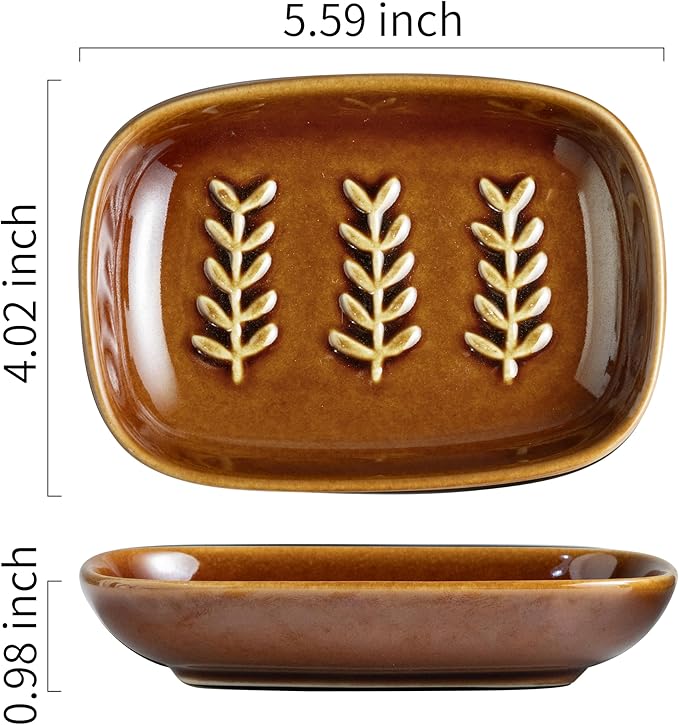 Soap Dish for Shower, Ceramic Soap Holder Soap Dishes for Large Bar Soap Sponge, Decorative Soap Saver Tray for Bathroom Kitchen Sink Bathtub, Pro-Environment, Extend Soap Life, Dark Brown