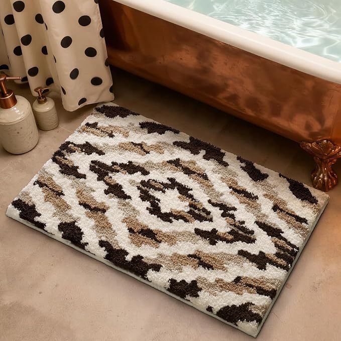 LUMI Bathroom Rugs, Soft Absorbent Bath Mat for Modern Home Decor, Non-Slip Quick-Dry Bath Rug, Machine Washable Floor Mat for Shower and Tub, Entryway, 20"x32", Brown