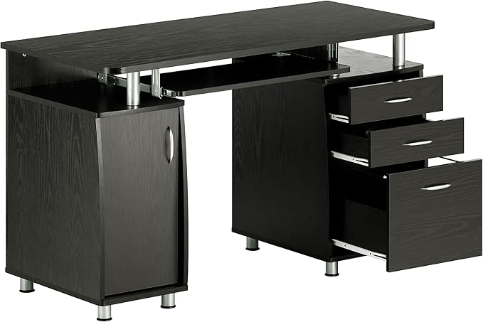 Techni Mobili 48'' W Computer Desk with File Cabinet and Drawers, Storage Cabinet with Removable Shelf and Ventilation for CPU, Home Office Desk or Computer Workstation with Keyboard Tray, Espresso