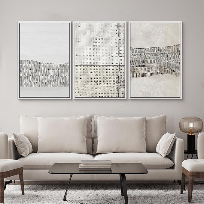 SIGNWIN Framed Canvas Print Wall Art Set Grunge Black Tan Line Art Landscape Abstract Shapes Cozy Neutral Modern Art Decorative Contemporary Minimal for Living Room, Bedroom, Office - 16"x24"x3 White