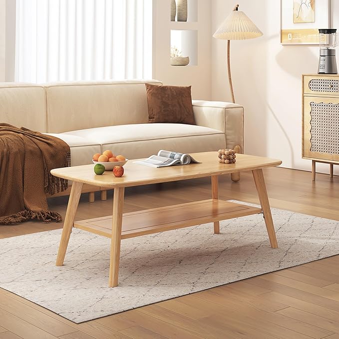 Coffee Table Small Solid Wood Center Table Mid Century Vintage Living Room Coffee Table, Original 39.37 Inch