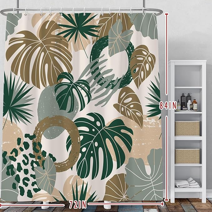 Baocicoo Bohemian Monstera Leaves Boho Floral Shower Curtain Decorative for Bathroom Cubicle Bathtub Waterproof Fabric Vacation Style with Hooks 72x84 Inches
