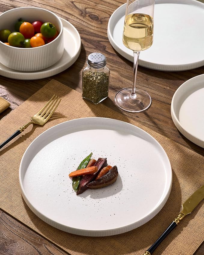 8-Piece Dinner/Salad Plates, Matte White Dish Set for 4 | Chip & scratch resistant stoneware dinnerware. Microwave & dishwasher safe. Handcrafted reactive glaze. For daily & serving.