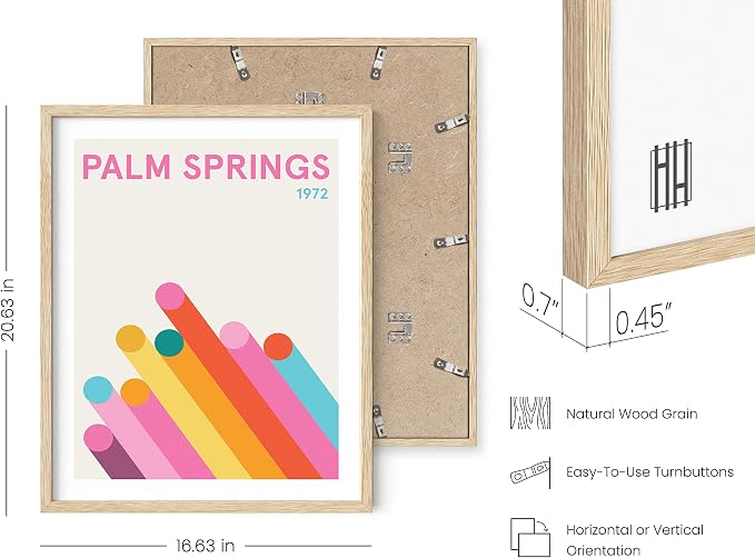 HAUS AND HUES Retro Vintage Poster: Pink Abstract Aesthetic Picture, Colorful Modern City Wall Art, Danish Travel Art Print, Bright Geometric Wall Decor (Beige Frame, 16x20)