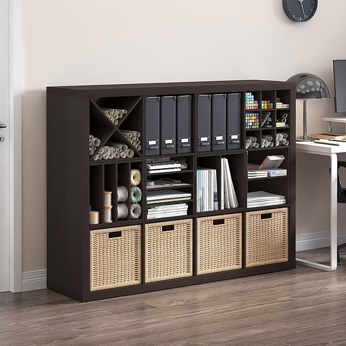 Furinno Cubicle Cube Insert, X-Shelf Cube Organizer, 3-Shelf Accessory, Fits into Triple Thick Cubes Series, IKEA Kallax, for Organizers and Storage, Black Dark Oak
