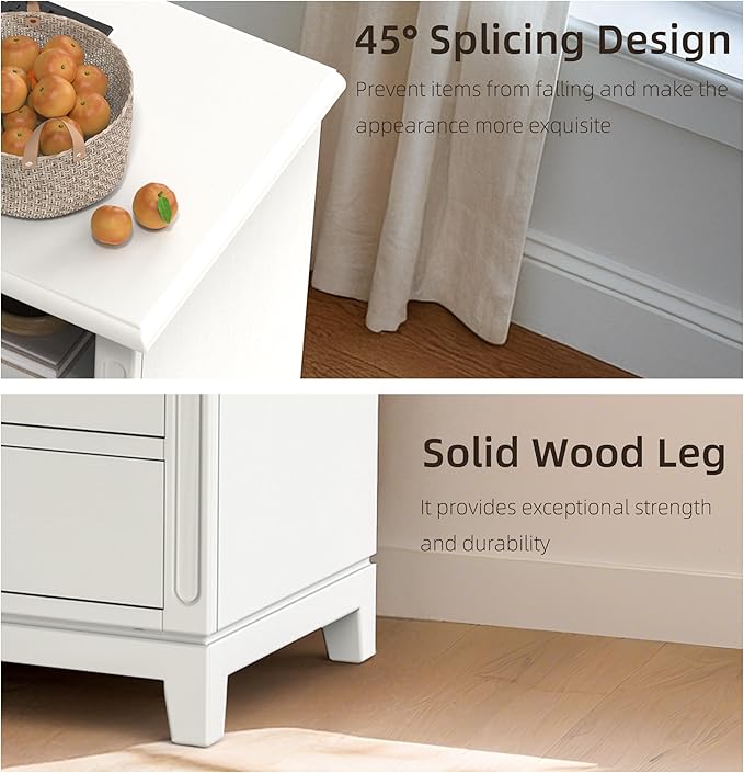 24" Wide Farmhouse Nightstand with Charging Station, Solid Wood End Table with 2 Large Drawers & Open Shelf, Bedside Table with USB Ports and Outlets, Side End Table for Bedroom