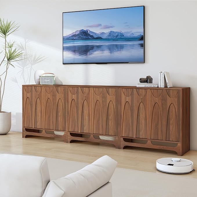 Sideboard Buffet Cabinet with Storage Set of 3, 94.5” Mid Century Modern Storage Cabinet with Adjustable Shelf and 6 Doors for Dining Room, Living Room,Entry