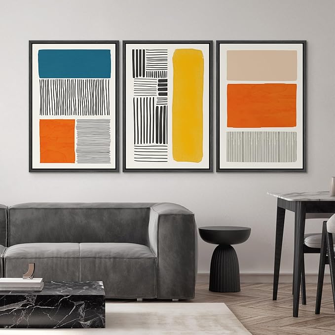 SIGNWIN Framed Canvas Print Wall Art Set Mid-Century Bright Color Block Collage Abstract Shapes Illustrations Minimalism Bohemian Decorative for Living Room, Bedroom, Office - 16"x24"x3 Black
