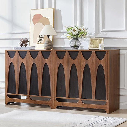 Sideboard Buffet Cabinet with Storage Set of 2, 63” Mid Century Modern Storage Cabinet with Adjustable Shelf and 4 Doors for Dining Room, Living Room,Entry