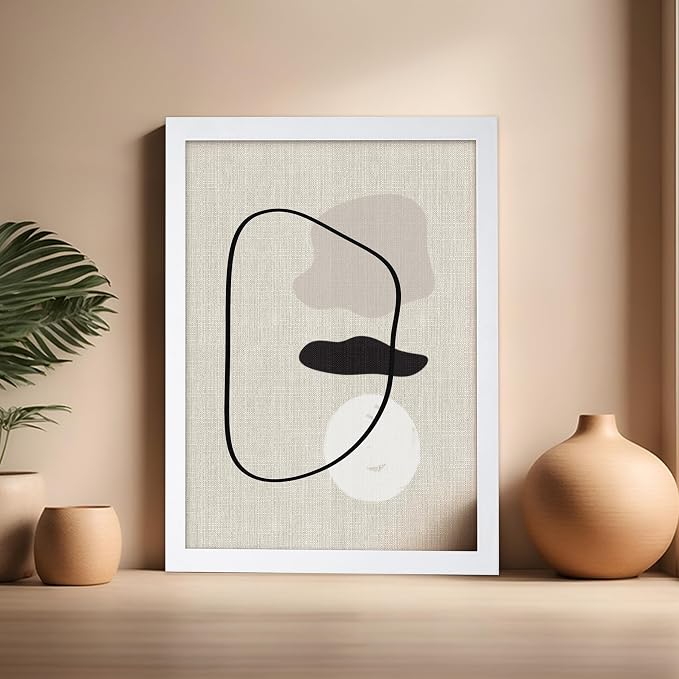 Poster Master Shapes on Linen Poster – Linen Print – Chic Boho Art – Abstract Shapes Artwork – Mid-Century Modern Piece – Great Bedroom or Living Room Wall Decor – 16x20 White Framed