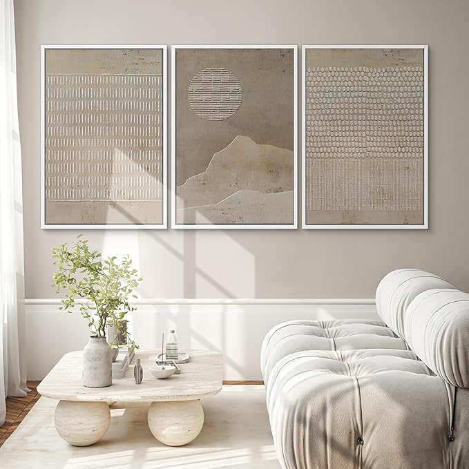 SIGNWIN Framed Canvas Print Wall Art Set Grunge Minimal Brown Polygons Graffiti & Street Art Abstract Illustrations Modern Art Decorative Nordic for Living Room, Bedroom, Office - 24"x36"x3 White