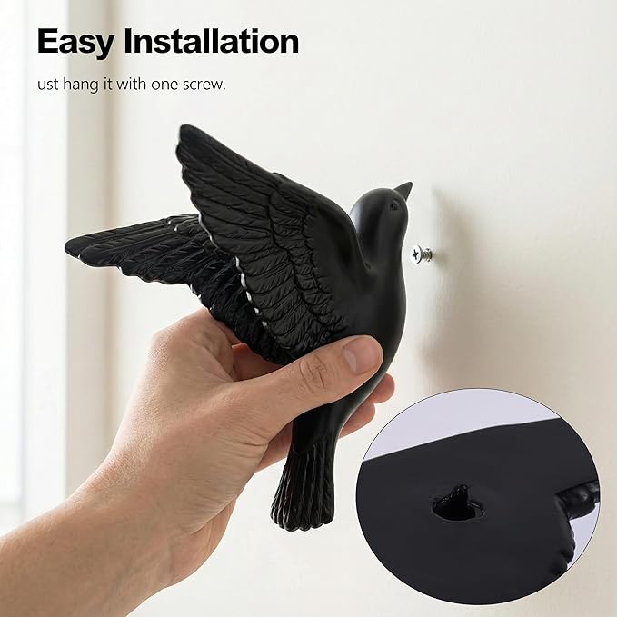 SHENGTIAN Black Resin Bird Wall Sculptures Set of 3, 3D Wall Art Decor for Living Room, Modern Black Wall Decor & Bird Gallery Wall Art