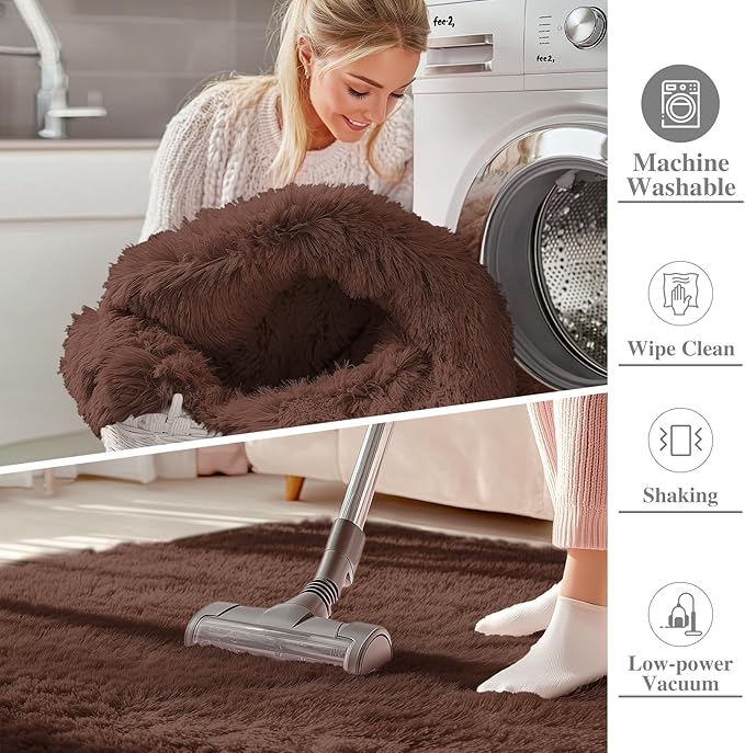 OLANLY 2x4 Machine Washable Runner Rugs for Hallway, Soft Fluffy Shaggy Bedside Rugs for Bedroom, Living Room, Indoor Floor Carpet for Kids Girls and Boys, Nursery Rooms, Home Decor Aesthetic, Coffee