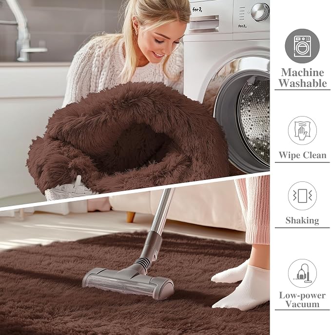 OLANLY 2x5 Machine Washable Runner Rugs for Hallway, Soft Fluffy Shaggy Bedside Rugs for Bedroom, Living Room, Indoor Floor Carpet for Kids Girls and Boys, Nursery Rooms, Home Decor Aesthetic, Coffee