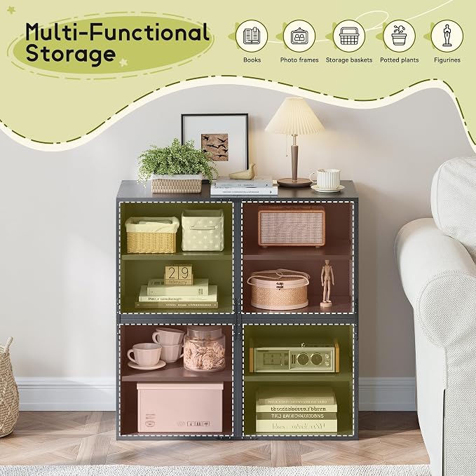 Homkdom 2 Cube Storage Organizer with 2 Removable Open Shelves, DIY Bookcase with Anti-Tip Design, Stackable Cube Shelf for Bedroom, Office, Dorm, Black