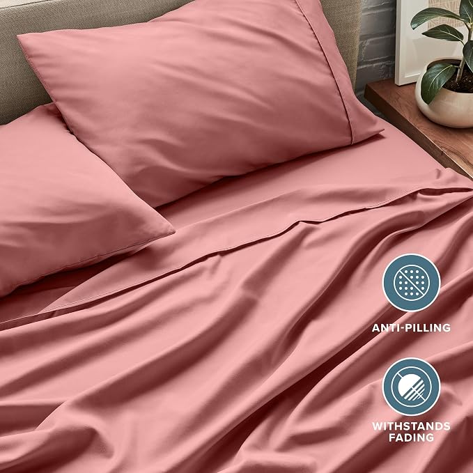 Bare Home Split King Sheet Set - 1800 Ultra-Soft Microfiber Bed Sheets - Double Brushed - Deep Pockets - Easy Fit - 5 Piece Set - Bedding Sheets & Pillowcases (Split King, Dusty Rose)