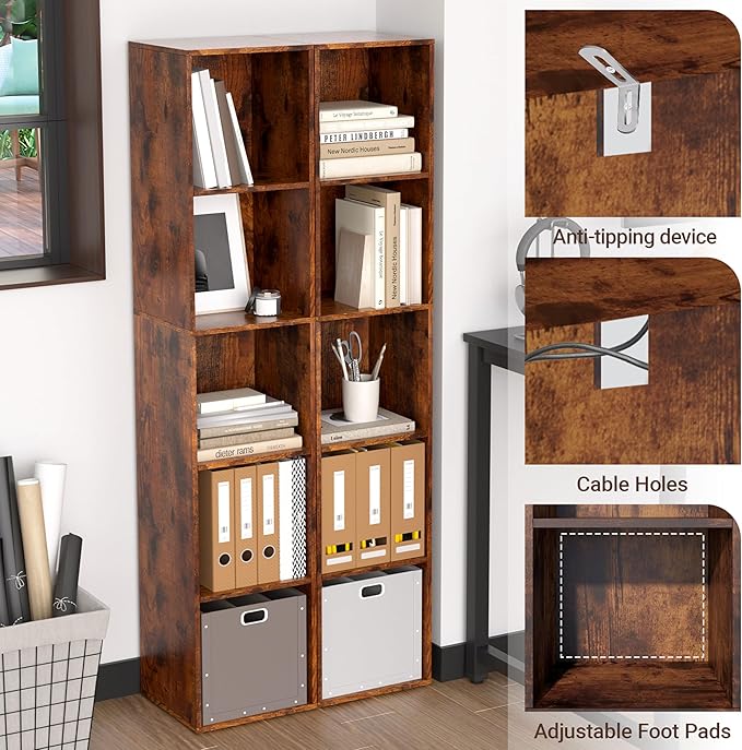5 Cube Storage Organizer, 5 Tier Cube Low Bookcase Freestanding Storage Display Organizer, Five-Cubes Open Shelf Bookshelf for Home Office (Retro Brown, 5-Cube)