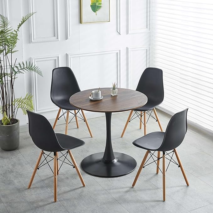 Walnut Round Dining Table, Modern 31.5" Tulip Kitchen Table with Thickened Tabletop & Sturdy Pedestal Base, Tulip Shape Table for Small Places, Living Room, Office, Cafe