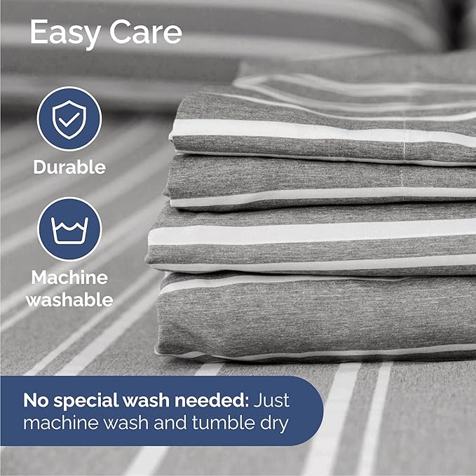 Cal King Size 4 Piece Sheet Set - Comfy Breathable & Cooling Sheets - Hotel Luxury Bed Sheets for Women & Men - Deep Pockets, Easy-Fit, Soft & Wrinkle Free Sheets - Grey Stripes Oeko-Tex Bed Sheet Set