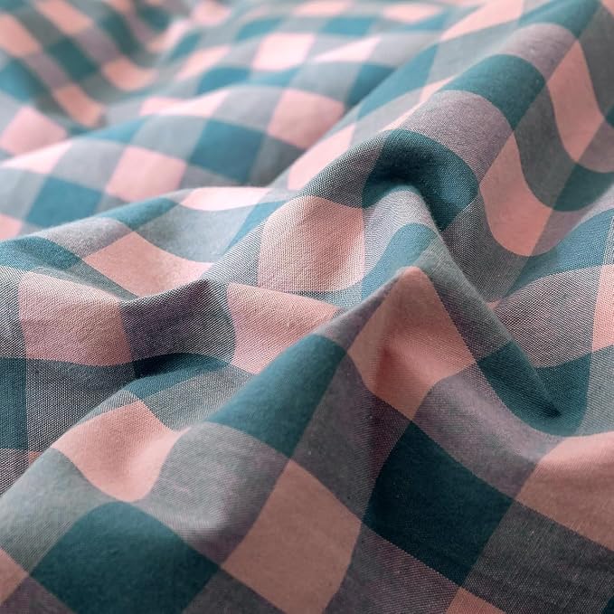 mixinni Plaid Duvet Cover Set Queen Purple - Soft Washed Cotton Modern Geometric Bedding Set with 2 Pillowcases, Pink Blue Gingham Grid Queen Duvet Cover for Men & Women, Soft & Lightweight