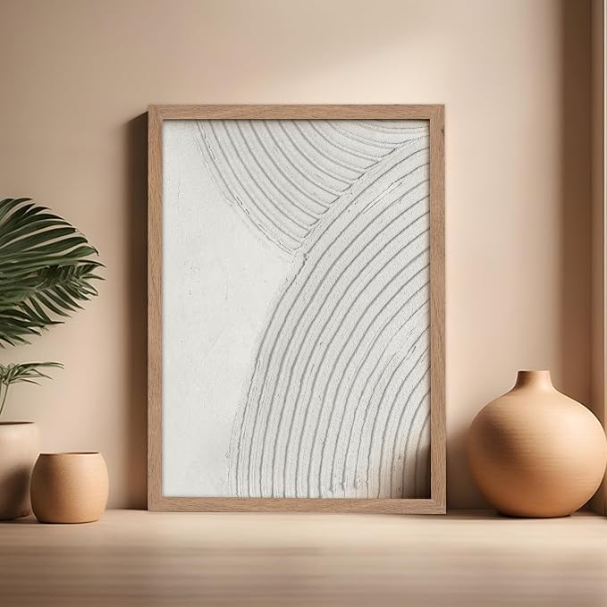 Poster Master Soft Lines Poster - Spiral Circle Print - Texture Art - Abstract Art - Mid Century Modern Art - Aesthetic Art - Acrylic Waves Art - Rustic Bedroom Wall Decor - 16x20 Beige Framed