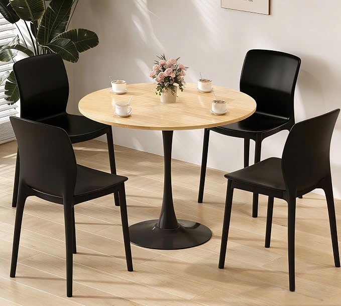 Modern 31.5" Round Tulip Dining Table Natural Wood Look Mid Century Pedestal Table for 2–4 Small Kitchen Table Apartment Breakfast Nook Compact Dining Room(No Chairs)